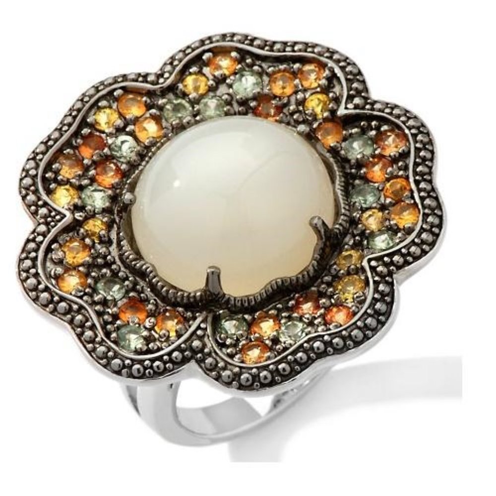Sima K Moonstone and Sapphire Sterling Flower Ring
